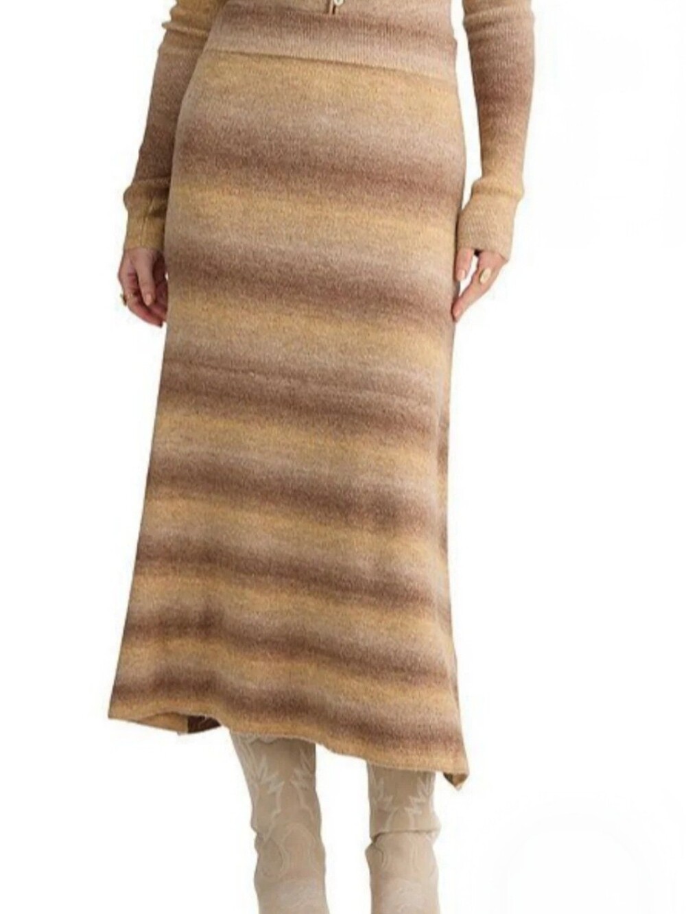 Talisman Caramel Ombre Knit A-line Midi Skirt